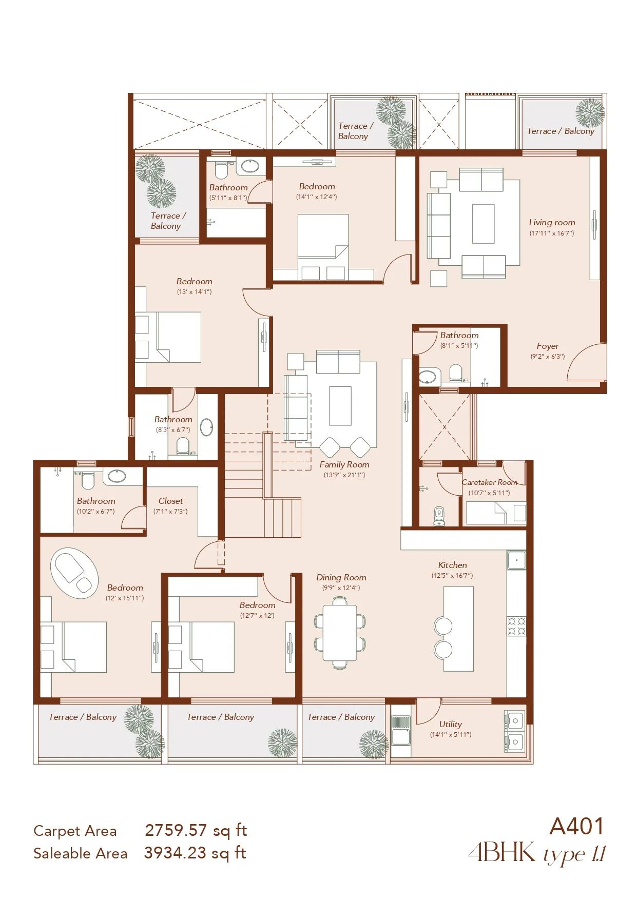 4 BHK Floor Plan